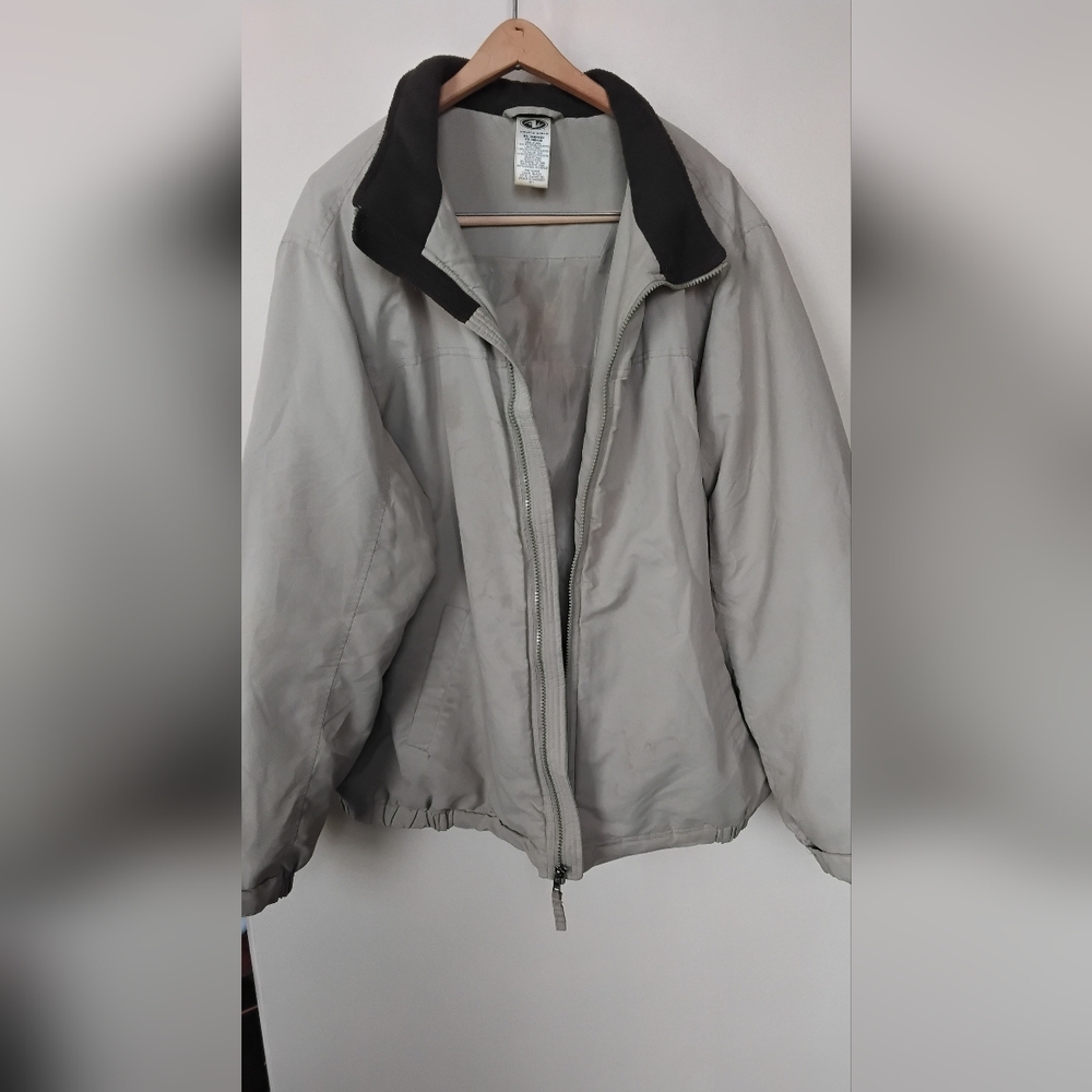 Light Beige Men's Zip-Up Jacket with Contrast Collar